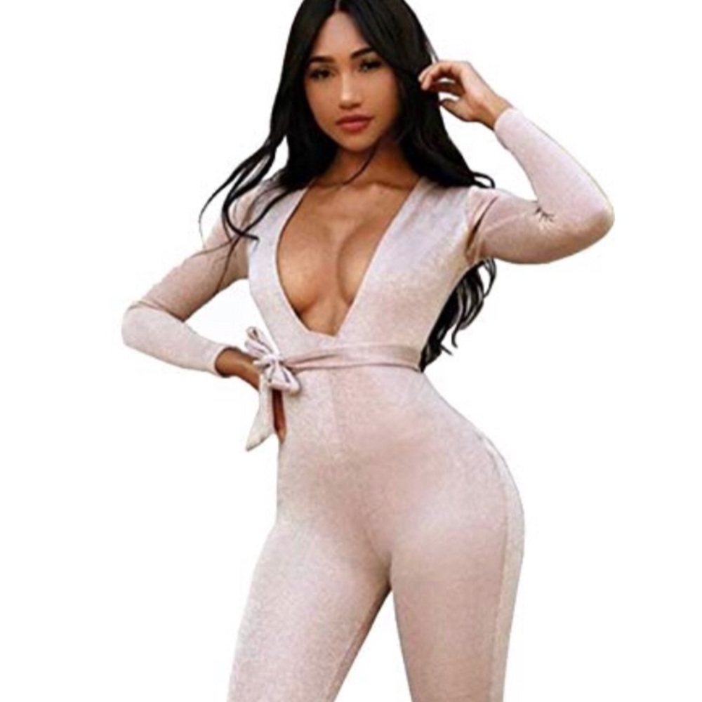 Sexy sparkly v neck long sleeve clubwear